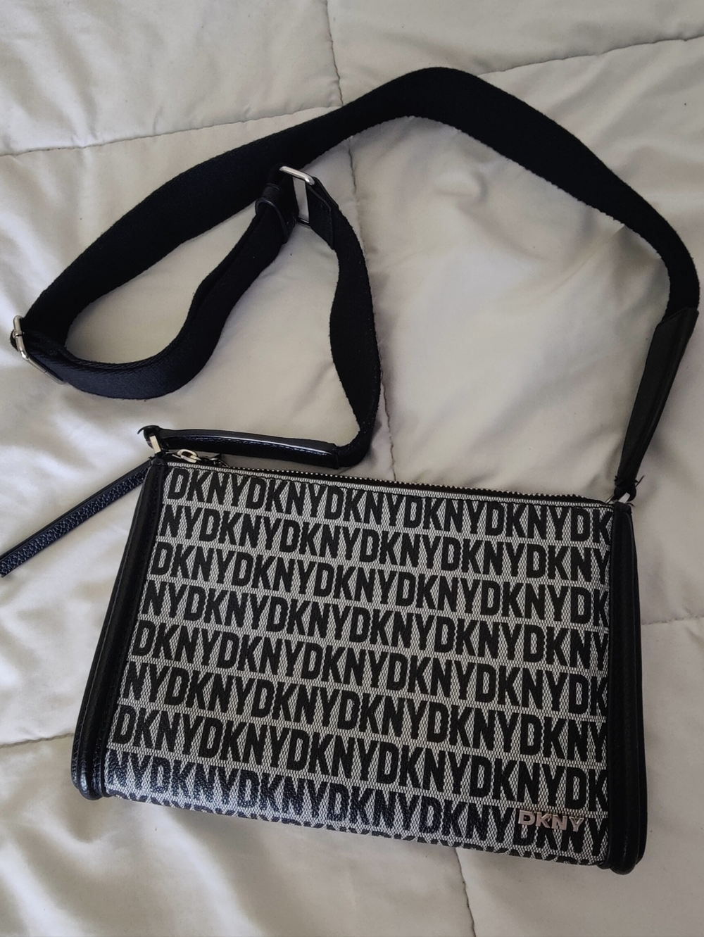 DKNY Black and Grey Logo Crossbody Bag